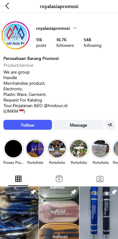 Tampilan akun Instagram @royalasiapromosi