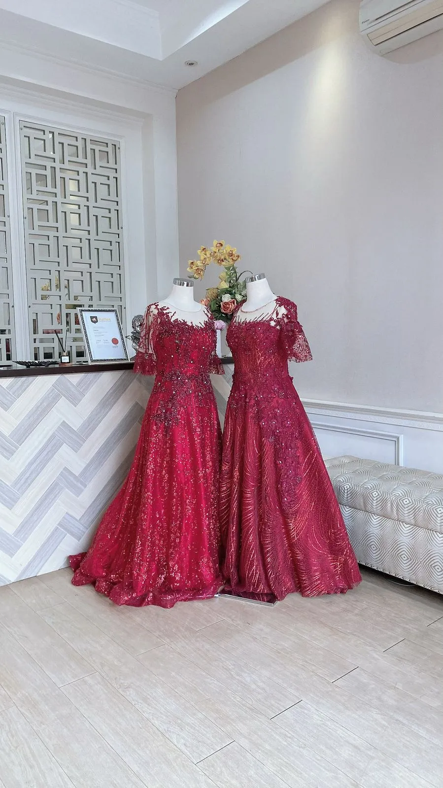Ruby Red Lace Evening Gown Duo