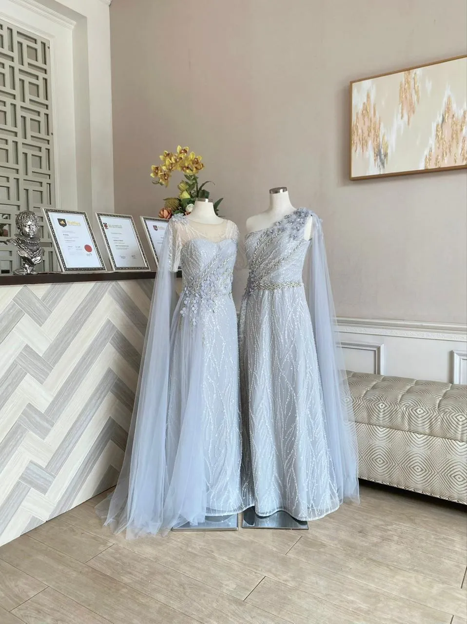 Silver Blue Cape Gown Duo