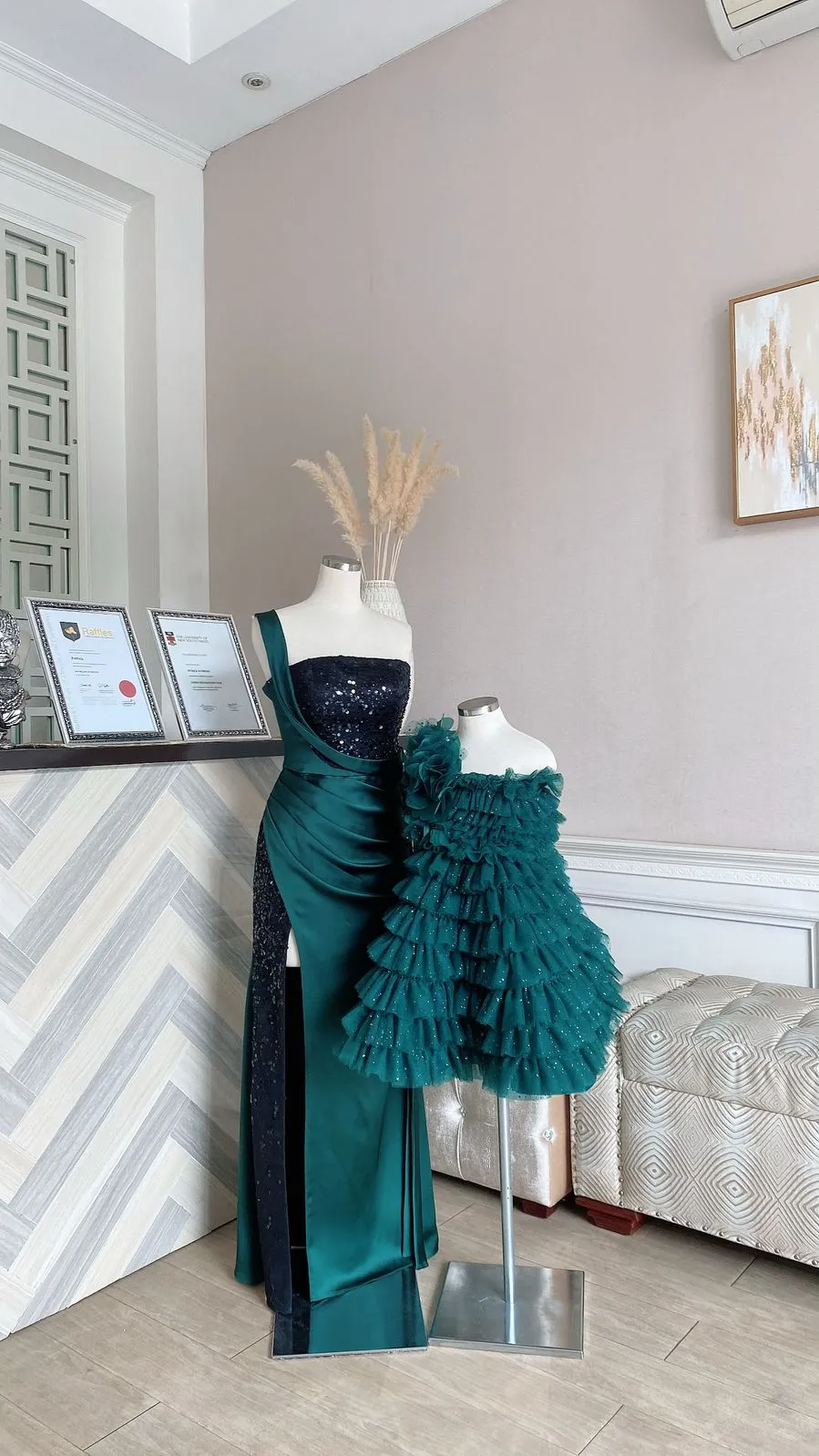 Emerald Green Ruffle Evening Set