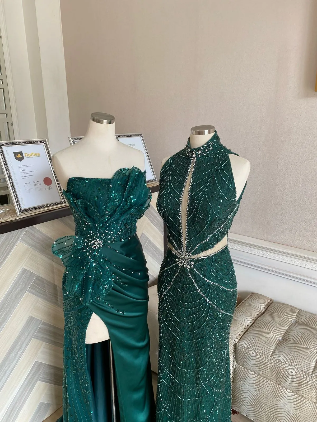 Emerald Green Crystal Gown Duo
