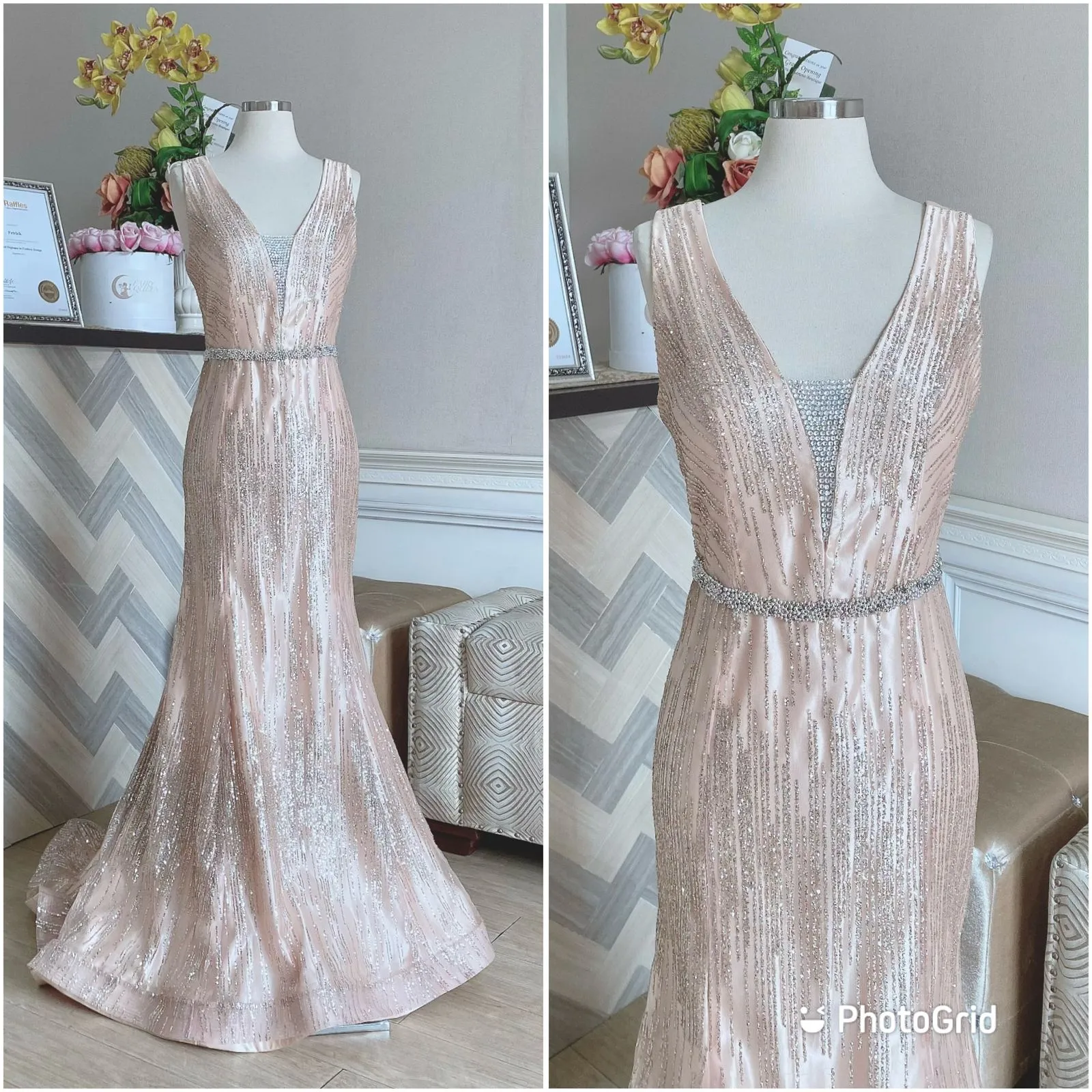 Blush Pink Crystal Column Gown