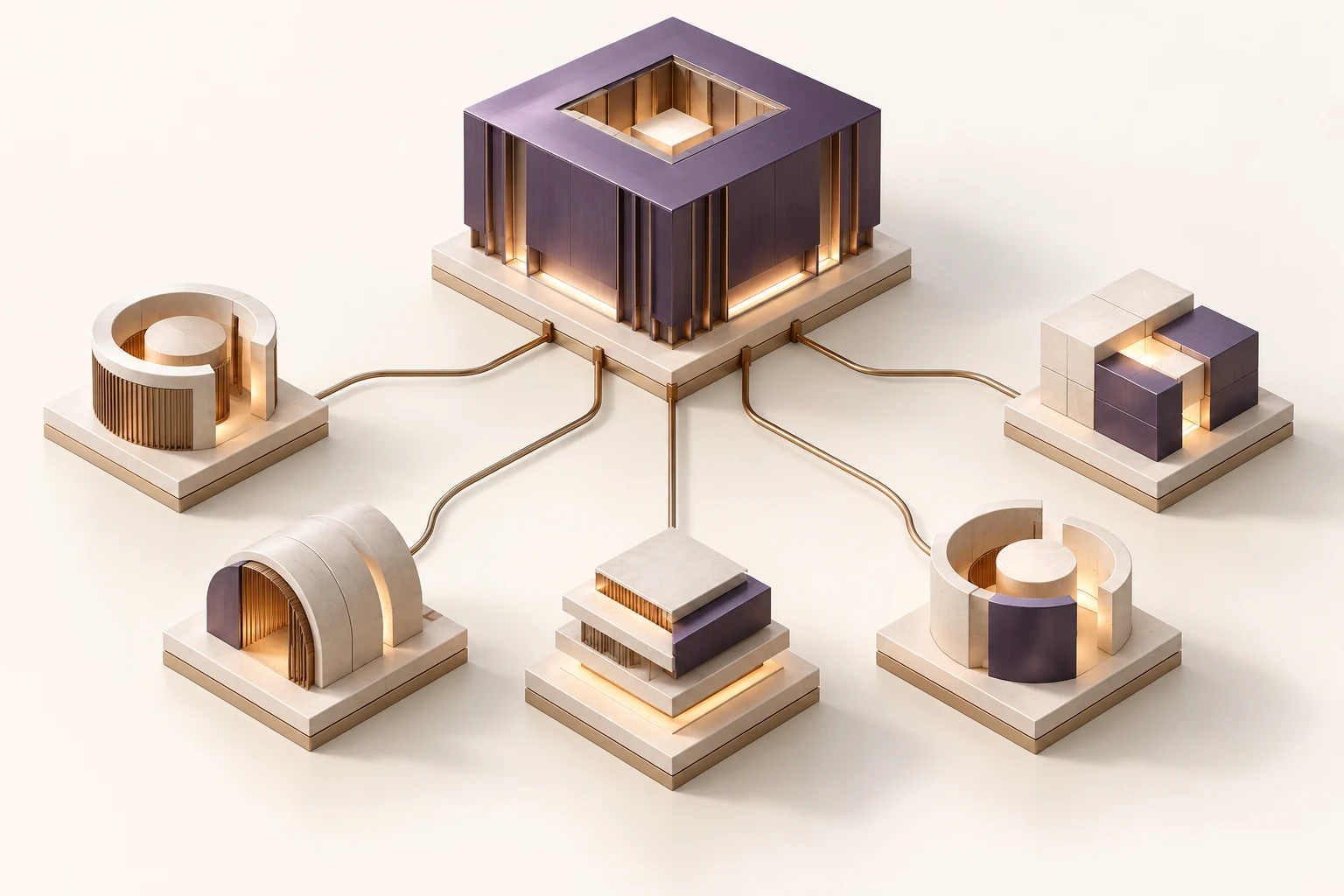 Architectural concept of one holding company connected to five operating companies