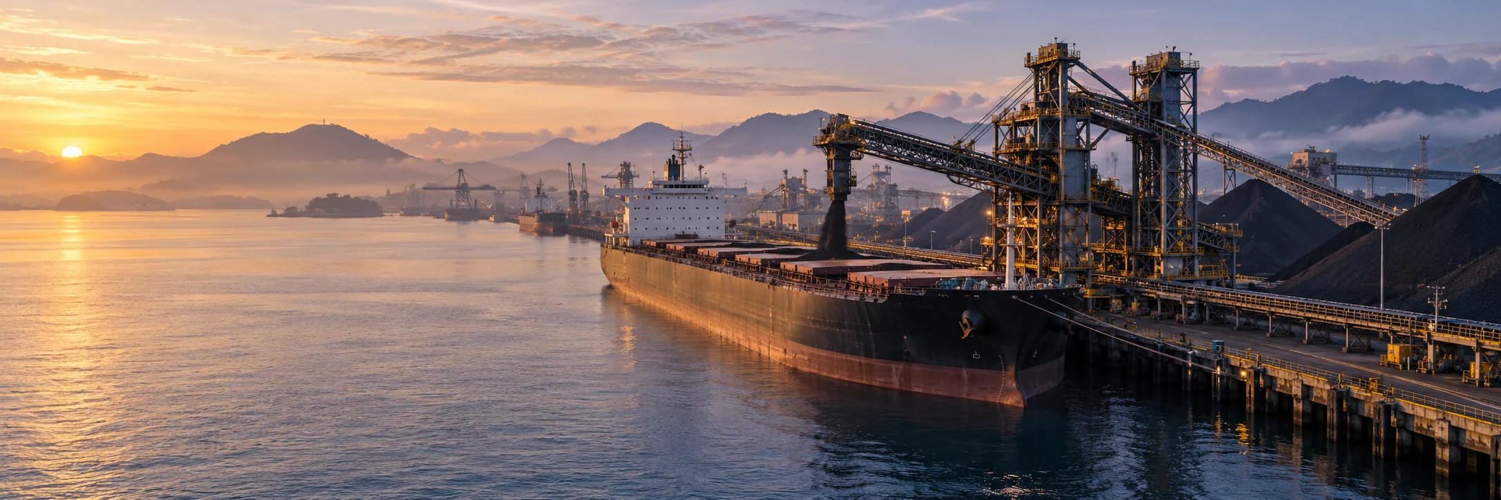 Illustrative bulk-mineral terminal and cargo vessel