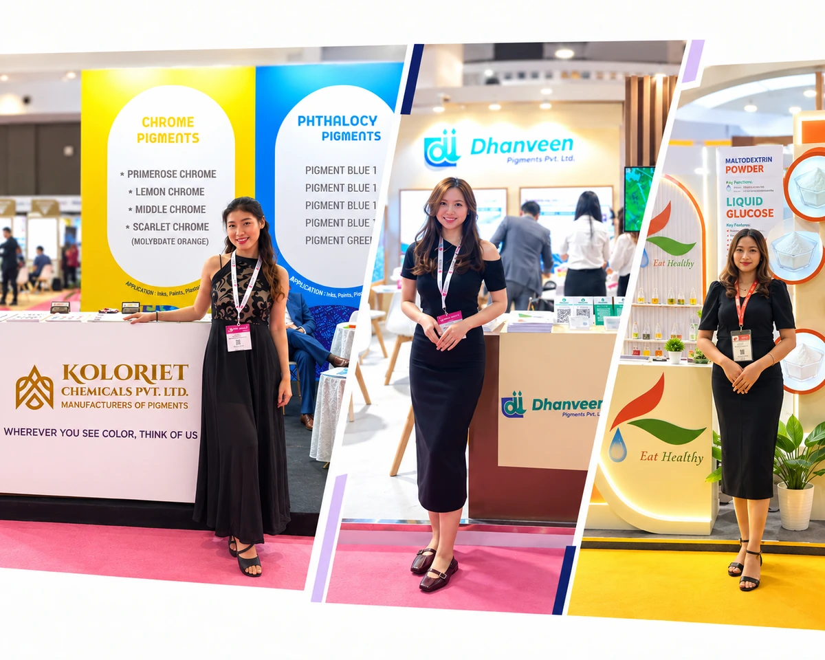 Collage of Lumi talent at Kolorjet, Dhaneen, and NectarFresh booths