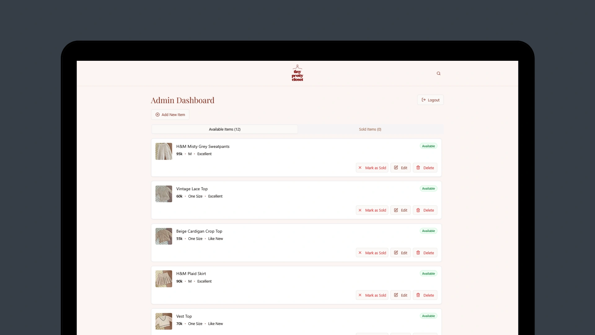 Tiny Pretty Closet - E-Commerce & Inventory website project oleh Ascend Web