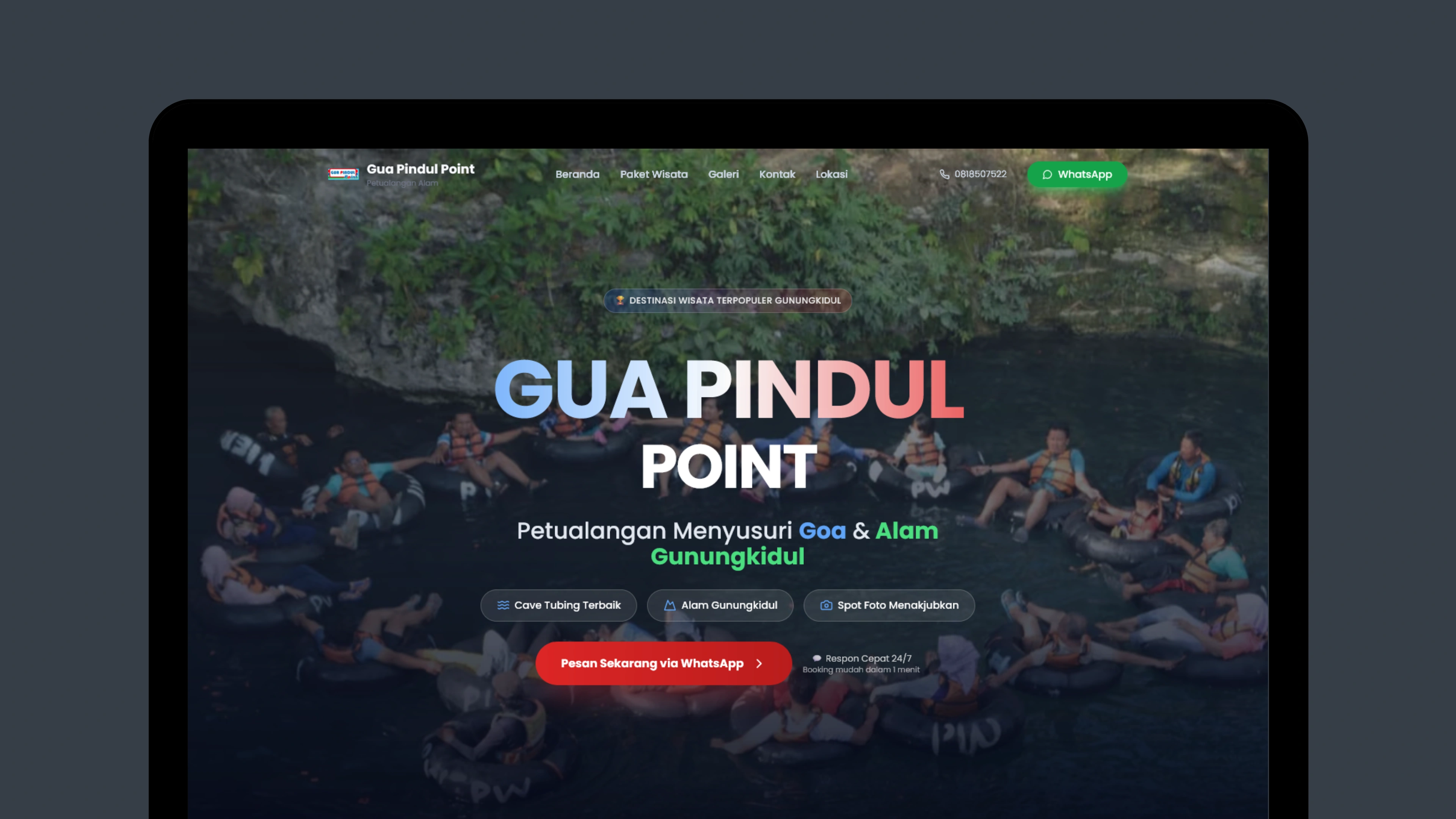 Gua Pindul - Travel website project oleh Ascend Web