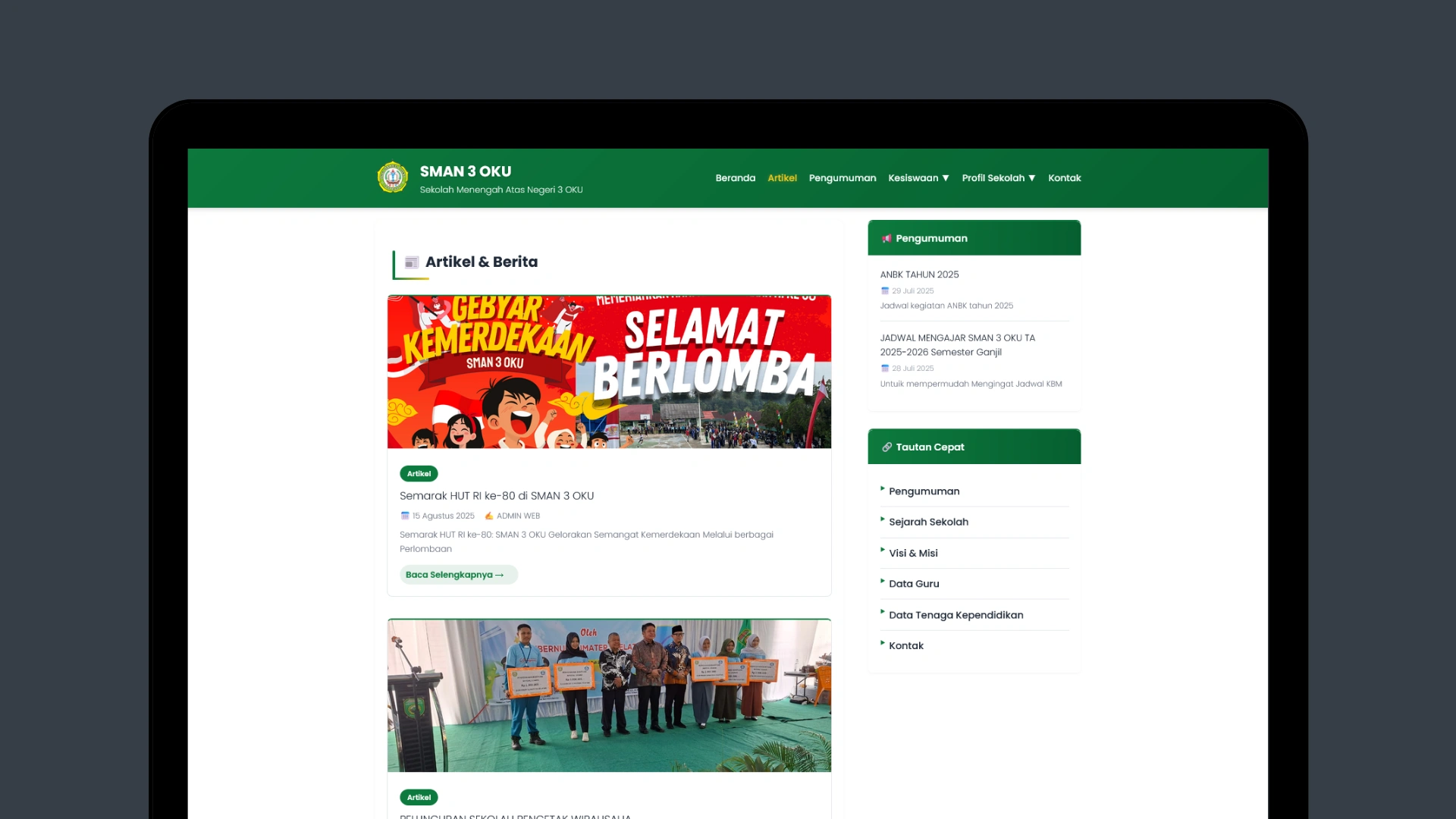 SMAN 3 OKU - Website Sekolah website project oleh Ascend Web