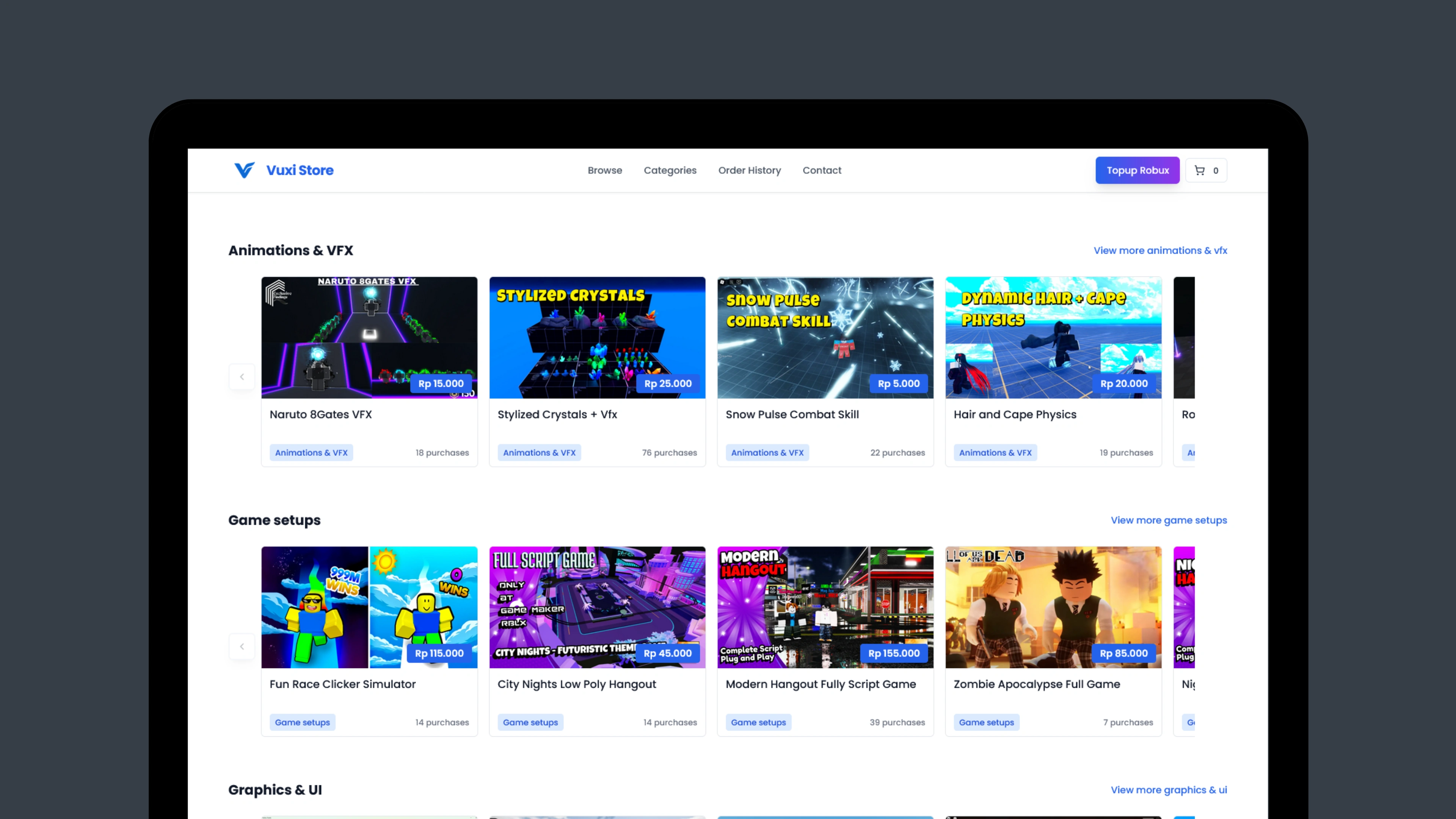Vuxi Store - Roblox Store (Ipaymu payment) website project oleh Ascend Web